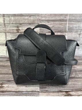 Senreve Mini Maestra Black Leather Convertible Professional Purse Bag Backpack